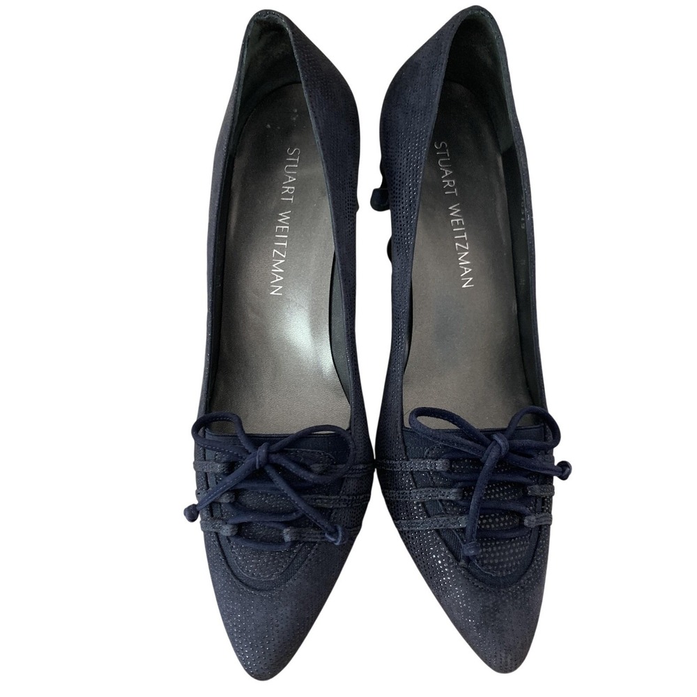 Stuart Weitzman Navy Blue Suede Ghillie Lace-Up Pumps Women's Size 8M - Picture 5 of 15